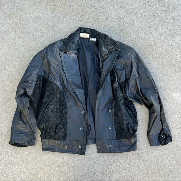 Vintage Jackets & Blazers - Vintage 80s Now Next genuine leather black Moto bomber batwing jacket SMALL
